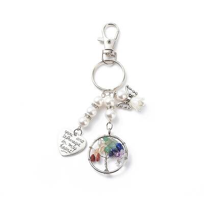Chakra Tree Of Life Natural/Synthetic Mixed Stone Pendant Keychain