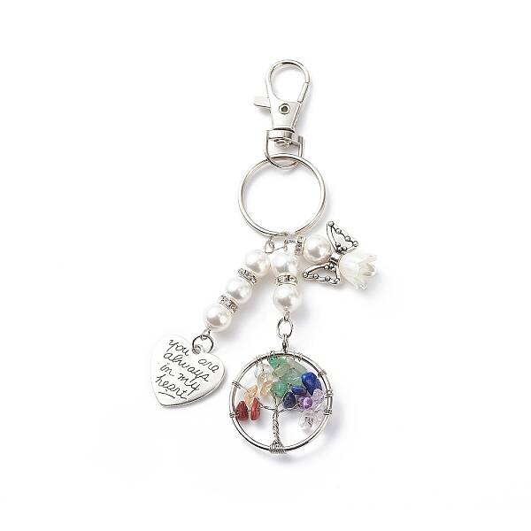 Chakra Tree Of Life Natural/Synthetic Mixed Stone Pendant Keychain