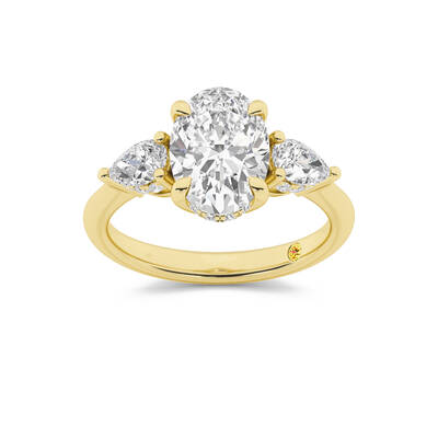 Celestia Three Stone Hidden Halo Oval Lab Grown Diamond Engagement Ring | 18K Yellow Gold 4 1/6 CT. TW.