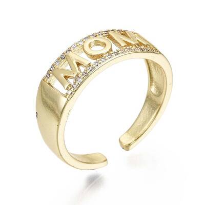 Brass Micro Pave Clear Cubic Zirconia Cuff Rings