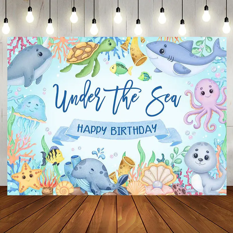 Undersea Marine Life Happy Birthday Backdrop For Boy - Aperturee