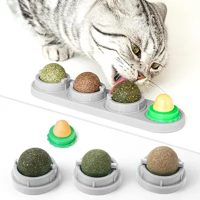 TTZZ Edible Silvervine Catnip Wall Balls - Safe & Healthy Chew Toy for Kittens, Rotatable Design for Dental Care and Biting F...