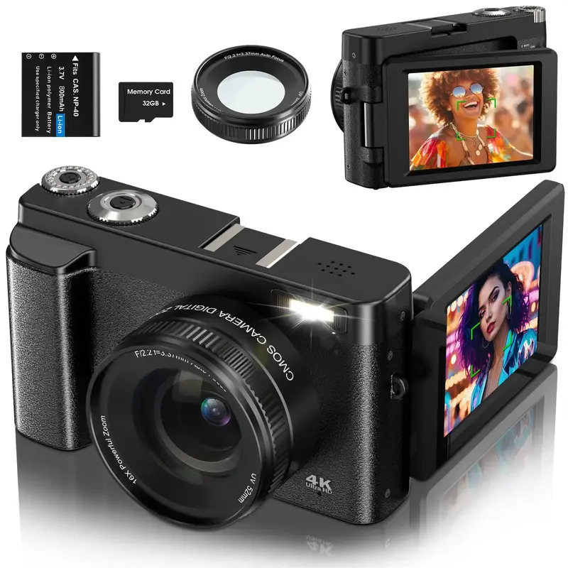 DC101 Digital Travel Camera, 4K Video Recording & 48MP Auto Focus Camera, 180 Degree Flippable Display Camera, 16X Magnificat...