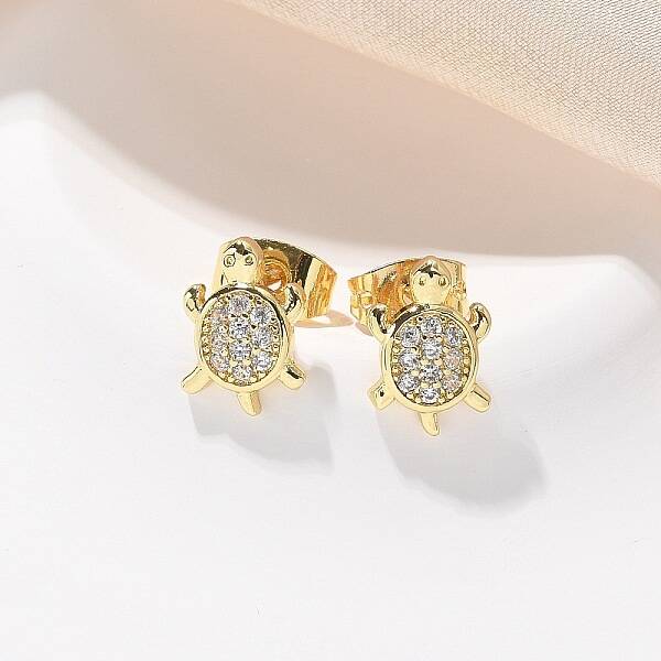Brass Micro Pave Clear Cubic Zirconia Stud Earrings