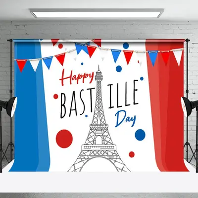 French Flag Eiffel Tower Happy Bastille Day Backdrop