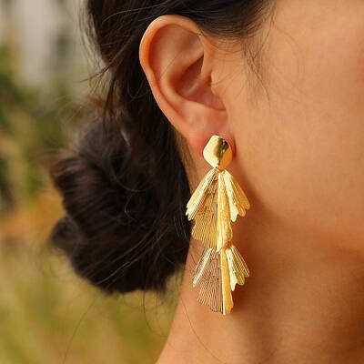 Leaf Shape Brass Stud Earrings