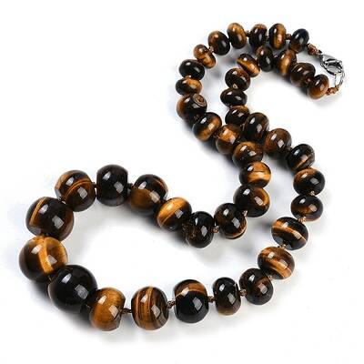 Natural Tiger Eye Rondelle Graduated Beaded Necklaces for Women Men
