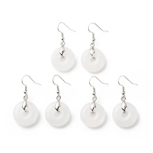 Natural Quartz Crystal Donut Dangle Earrings