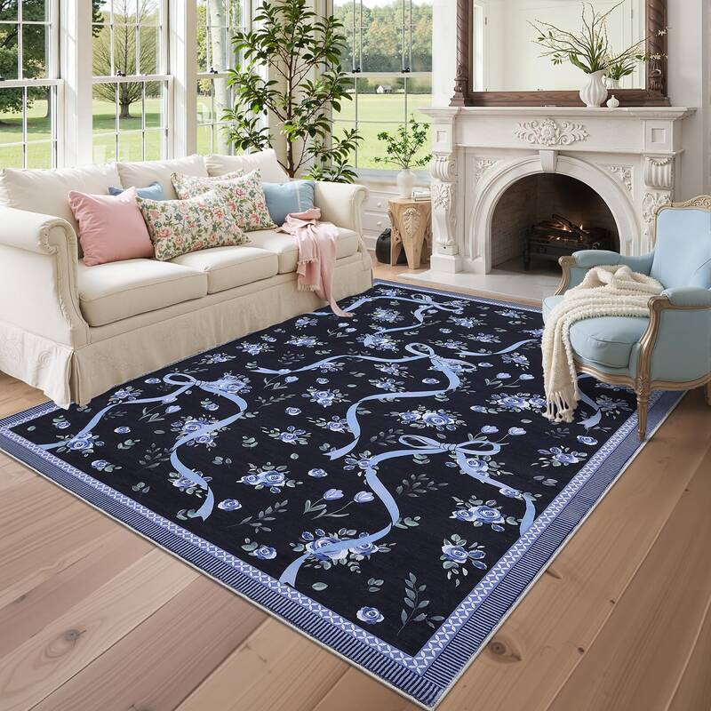 Garvee Large Washable Floral Area Rug 10'x13' Non-Slip Stain-Resistant Polyester Foldable Soft Carpet for Living Room Bedroom...