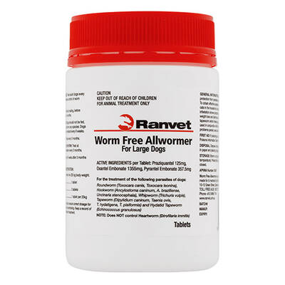 Ranvet Allwormer For Large Dogs 25 Kg (55lbs) 50 Tablets