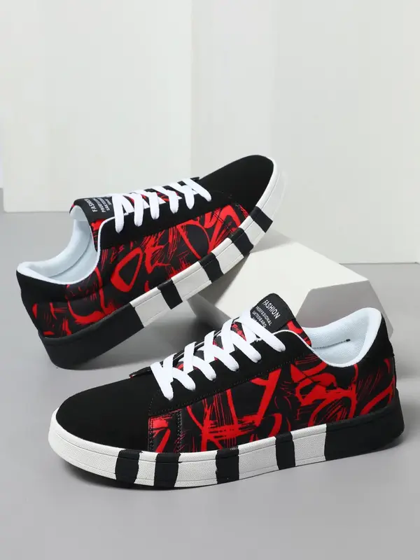 Men's Fashionable Colorblock Letter Patched Design Lace Up Front Low Top Skate Sneakers, Casual Outdoor Sports Walking Shoes