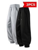 2 Pack Men's Regular Solid Color Commuting Drawstring Waist Sweatpants Casual Pants Year-Round Casual Pocket Design Pants Men...