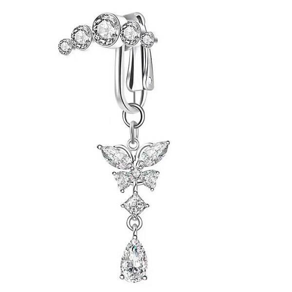 304 Stainless Steel Pave Clear Cubic Zirconia Clip on Belly Rings