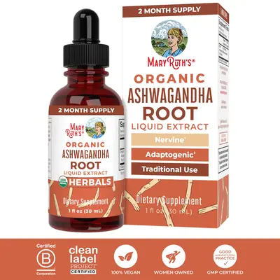 MaryRuth's Organic Ashwagandha Root Liquid Drops - Healthy Stress Levels - Cognitive Support -  Adaptogenic - Nervine - Vegan...