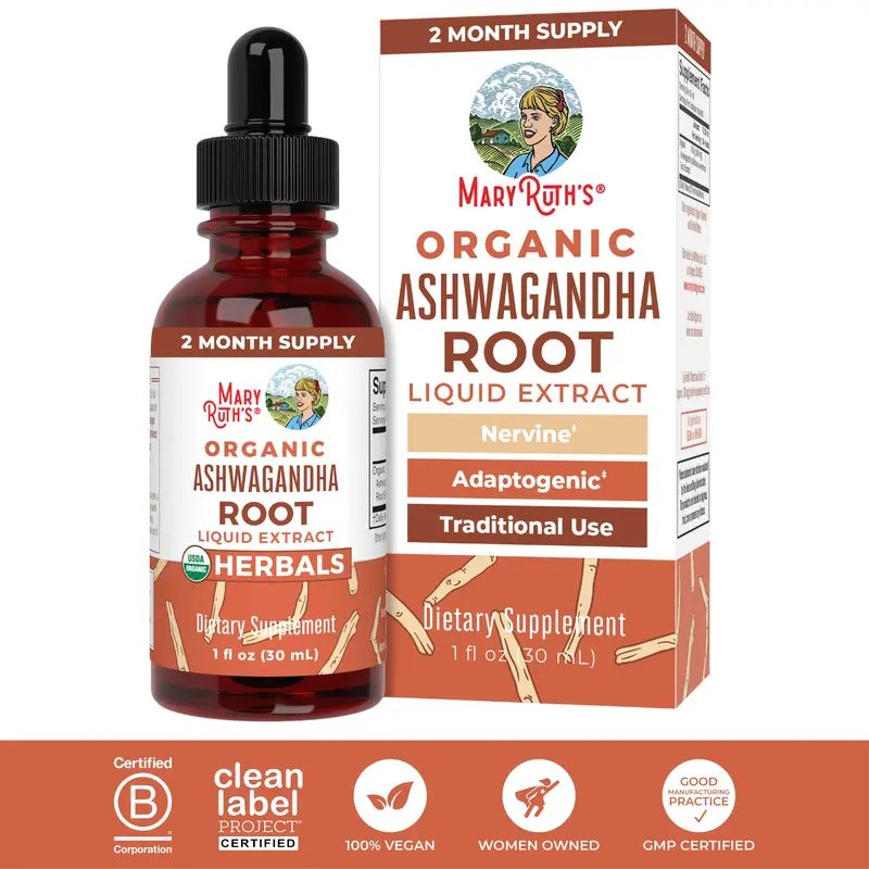 MaryRuth's Organic Ashwagandha Root Liquid Drops - Healthy Stress Levels - Cognitive Support -  Adaptogenic - Nervine - Vegan...