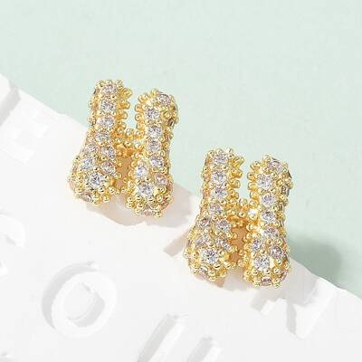 Brass Micro Pave Cubic Zirconia Stud Earrings