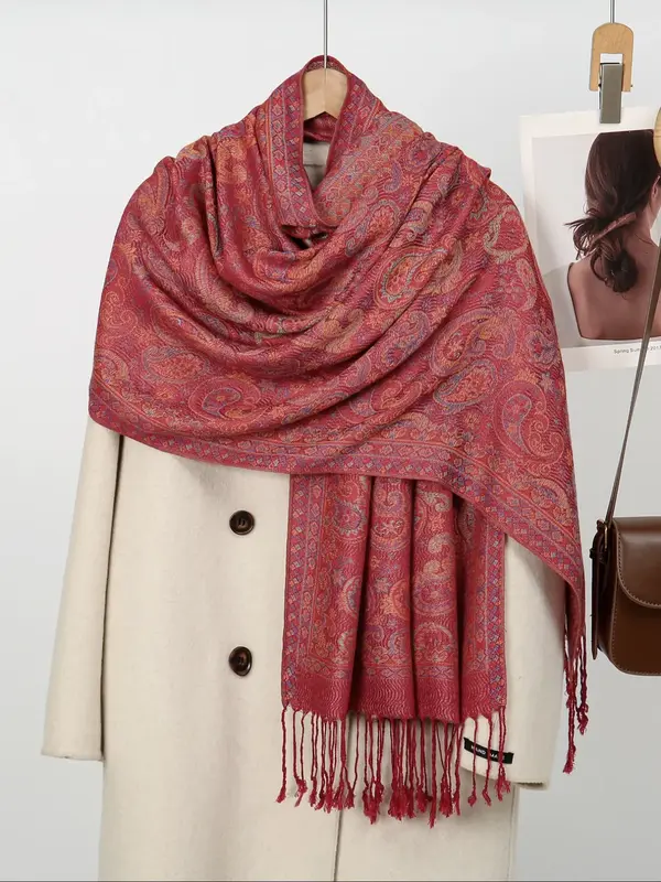 Bohemian Style Elegant Paisley Jacquard Cashew Scarf Women's Shawl, Autumn Winter Casual Headscarf Daily Wear Accessory, Casu...
