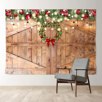 Aperturee Glitter Wall Hanging Wreath Wooden Xmas Backdrop