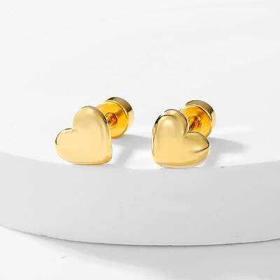 Stainless Steel Heart Screw Stud Earrings