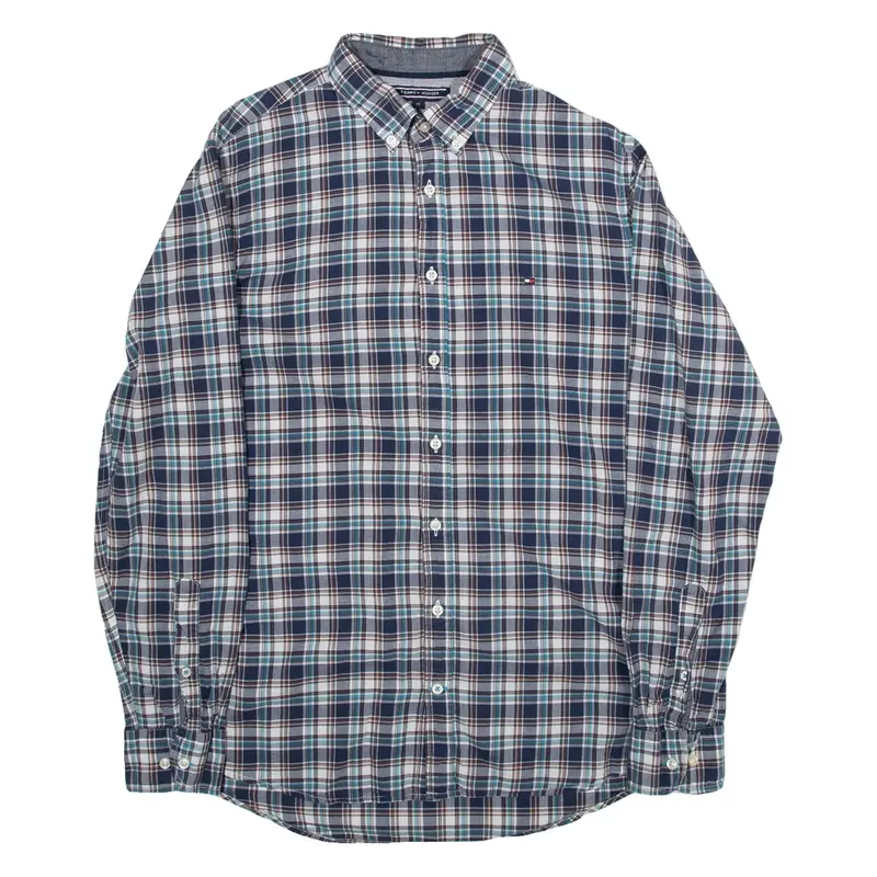 TOMMY HILFIGER New York Fit Mens Shirt Blue Check Long Sleeve M