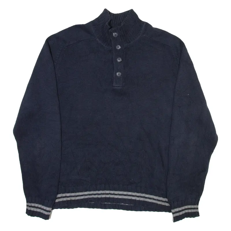TOMMY HILFIGER Mens Jumper Blue Button Neck Tight Knit 2XL