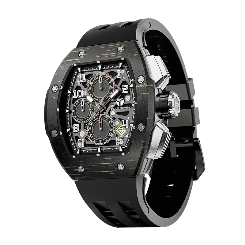 TSAR BOMBA Men's Quartz Watch | Gold | Atomic TB8214 | Carbon Fiber Bezel | Luxury Sport Watch | 50M Waterproof Sapphire Glas...