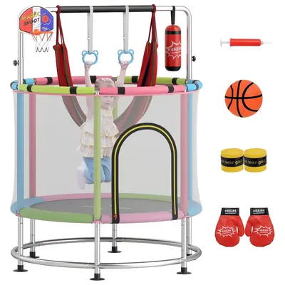 Costzon 55/60 Trampoline for Kids,  6 in 1 Toddler Rebounder with Swing, Basketball Hoop, Punching Bag, Rings & Bar, No-G...