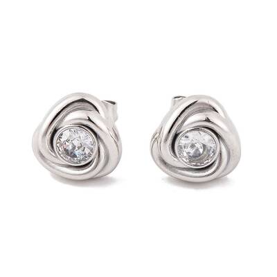 Flower 304 Stainless Steel Rhinestone Stud Earrings for Women
