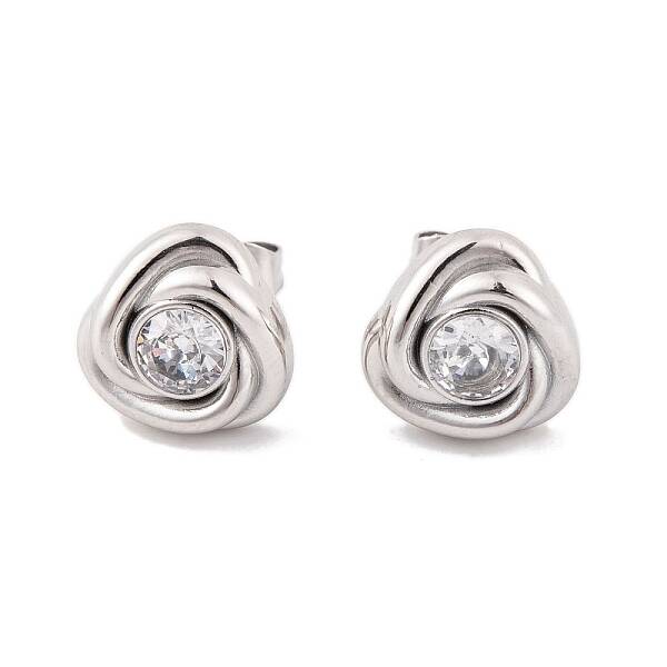 Flower 304 Stainless Steel Rhinestone Stud Earrings for Women