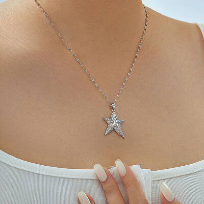 Elegant Brass Micro Pave Clear Cubic Zirconia Star Pendant Necklaces