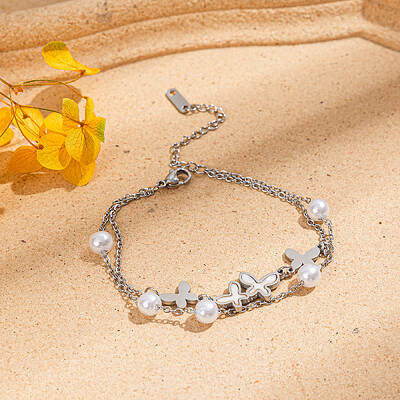 Double Layers Shell Pearl Butterfly Link Bracelets