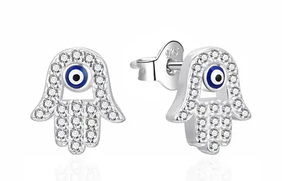 Agato Silver earrings with zircons Hand of Fatima AGT-E105PW