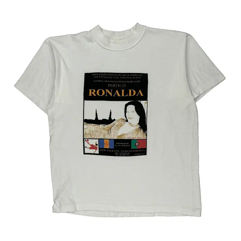 Ronalda Single Stitch Graphic T-Shirt - Medium White Cotton