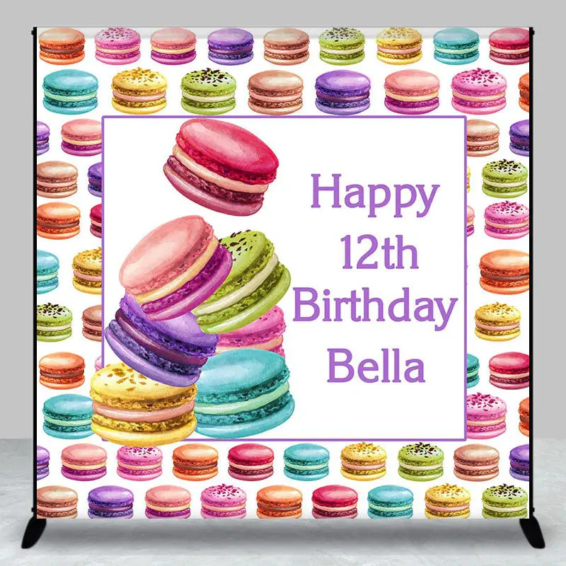 Colorful Yummy Macaron Custom 12th Birthday Backdrop - Aperturee