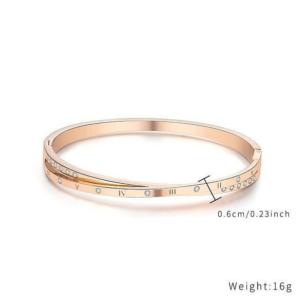 Fashionable Stainless Steel Pave Clear Cubic Zirconia Double-Layer Crossed Roman Numeral Bangles for Women