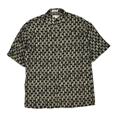 Pierre Cardin Patterned Shirt - Large Black Viscose