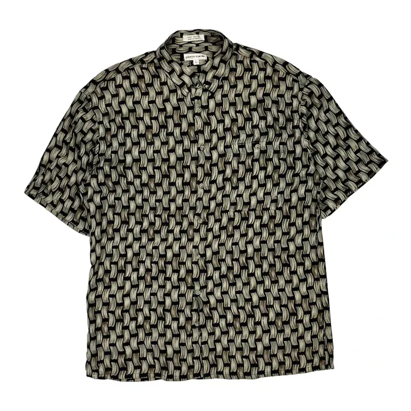 Pierre Cardin Patterned Shirt - Large Black Viscose