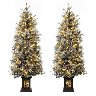 Garvee 4.5ft Christmas Tree Set of 2, Pre-Lit Artificial Christmas Tree with Snowflake Base, 200 LEDs & 8 Lighting Modes, Pre...