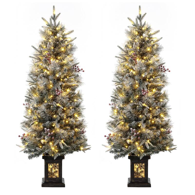 Garvee 4.5ft Christmas Tree Set of 2, Pre-Lit Artificial Christmas Tree with Snowflake Base, 200 LEDs & 8 Lighting Modes, Pre...
