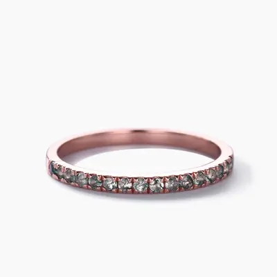 Green Moss Agate Wedding Band Rose Gold Half Eternity Ring Petite 2mm