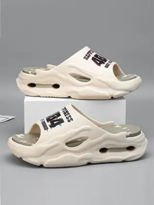 Men's Casual Letter Print Chunky Slides, Thick Sole Slippers, Summer Soft Comfortable Eva Home House Non-slip Slippers for In...