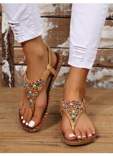 Modlily Light Camel Toe Post Falt Sandals - 39