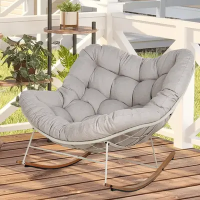Outdoor Rocking Chair – Padded Cushion Recliner for Ultimate Patio, Garden & Backyard Comfort Elegant Modern Design Versati...