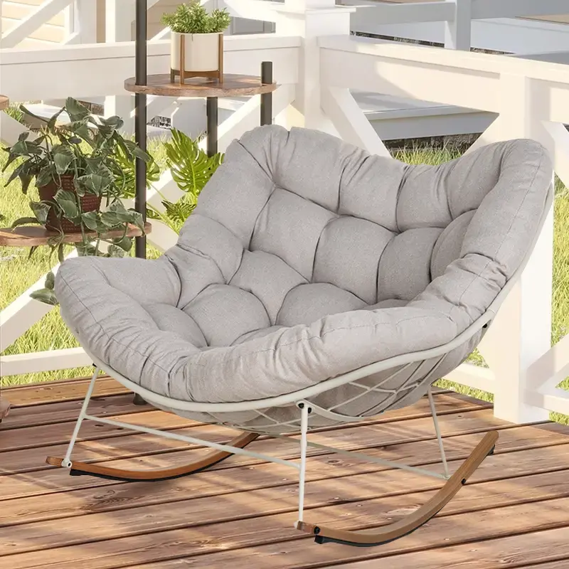 Outdoor Rocking Chair – Padded Cushion Recliner for Ultimate Patio, Garden & Backyard Comfort Elegant Modern Design Versati...