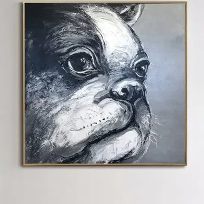 Abstract Bulldog Painting On Canvas Monochrome Dog Creative Animal Artwork Original French Bulldog Oil Painting for Room Deco...