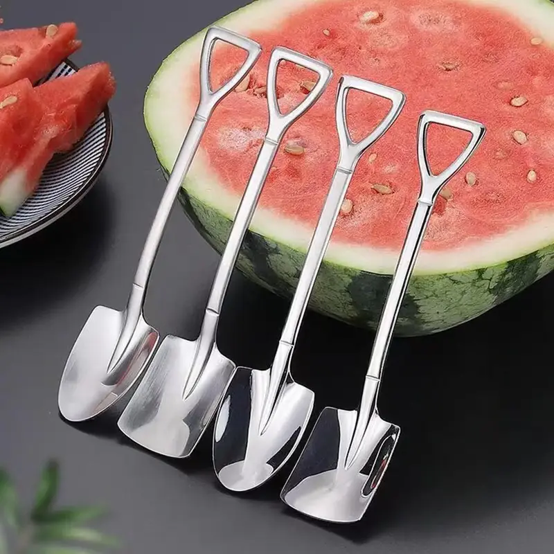 4pcs/set Stainless Ice Cream Spoon, Shovel Spoon, Watermelon Spoon Reusable Small Spoon For Tea Dessert Home Kitchen Party Re...