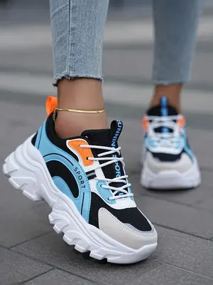 Unisex Fashion Colorblock Lace Up Front Low Top Sneakers for Couple, Casual Outdoor Sports Versatile Comfortable Breathable S...
