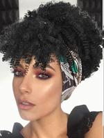 12 Inch Black Curly Synthetic Wig with Bangs for Summer 2025, Mother's Day Gift, Wrap Wig with Headband Attached Scarf Wig T...