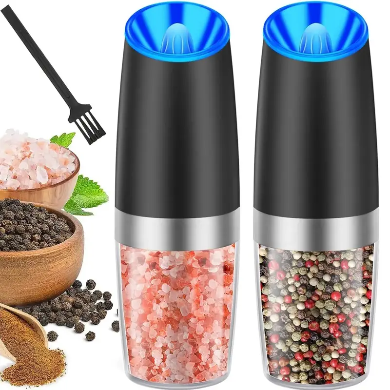 Electric Salt & Pepper Grinding Tool, Automatic Pepper Grinding Tool with LED Light, Battery Powered Adjustable Coarseness ...