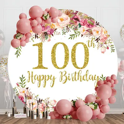 Blooming Flowers Women Round 100th Birthday Backdrop - Aperturee